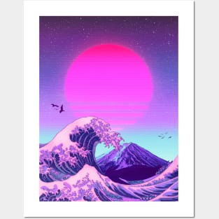 Kanagawa wave fuji 80s Posters and Art